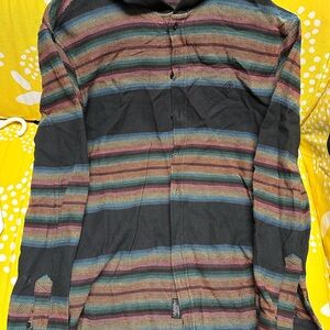 10 Deep DXXP Division Garment Multicolor Striped Button-Up Hooded Shirt